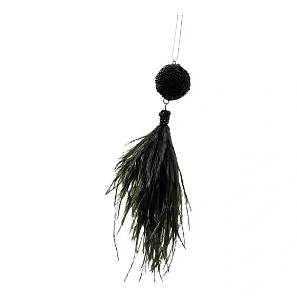 Black beaded ball & feather tassel Christmas ornaments/home decor 4 pieces 7.5” - Picture 7 of 12